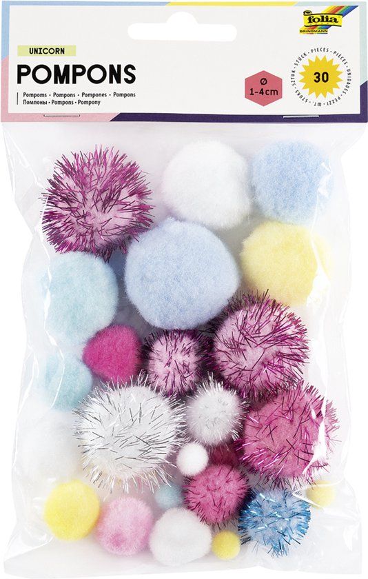Folia Pompons Eenhoorn, gemengde maten