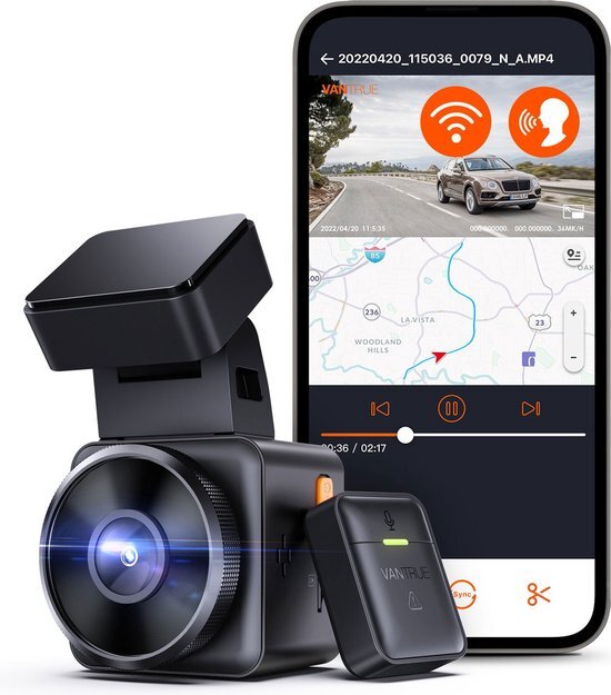 VANTRUE E1 1944P Mini Dashcam WiFi Dash Cam, Wireless- en Sprachgesteuerte Auto Camera met HDR Nachtsicht GPS, 24Std. Puffer Parküberwachung, 1.54 Zoll 160° Loop Aufnahme G Sensor, max. 512GB