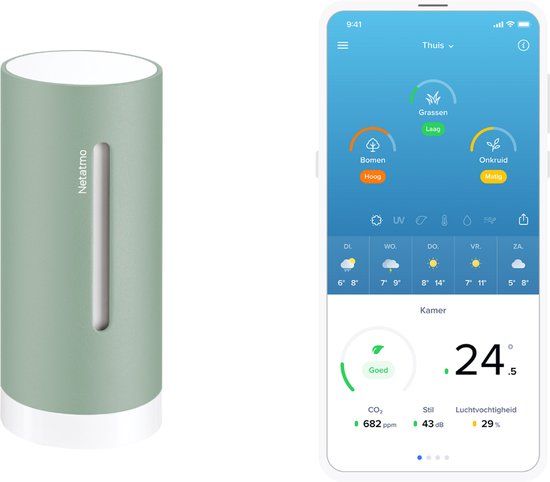 Netatmo Slimme Binnenmodule – 2e Generatie – CO2 Meter & Hygrometer – Uitbreiding Weerstation – Werkt met Apple Home, Google & Alexa