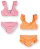 Minoti 2-pack bikini meisjes gestreept met ruches - roze