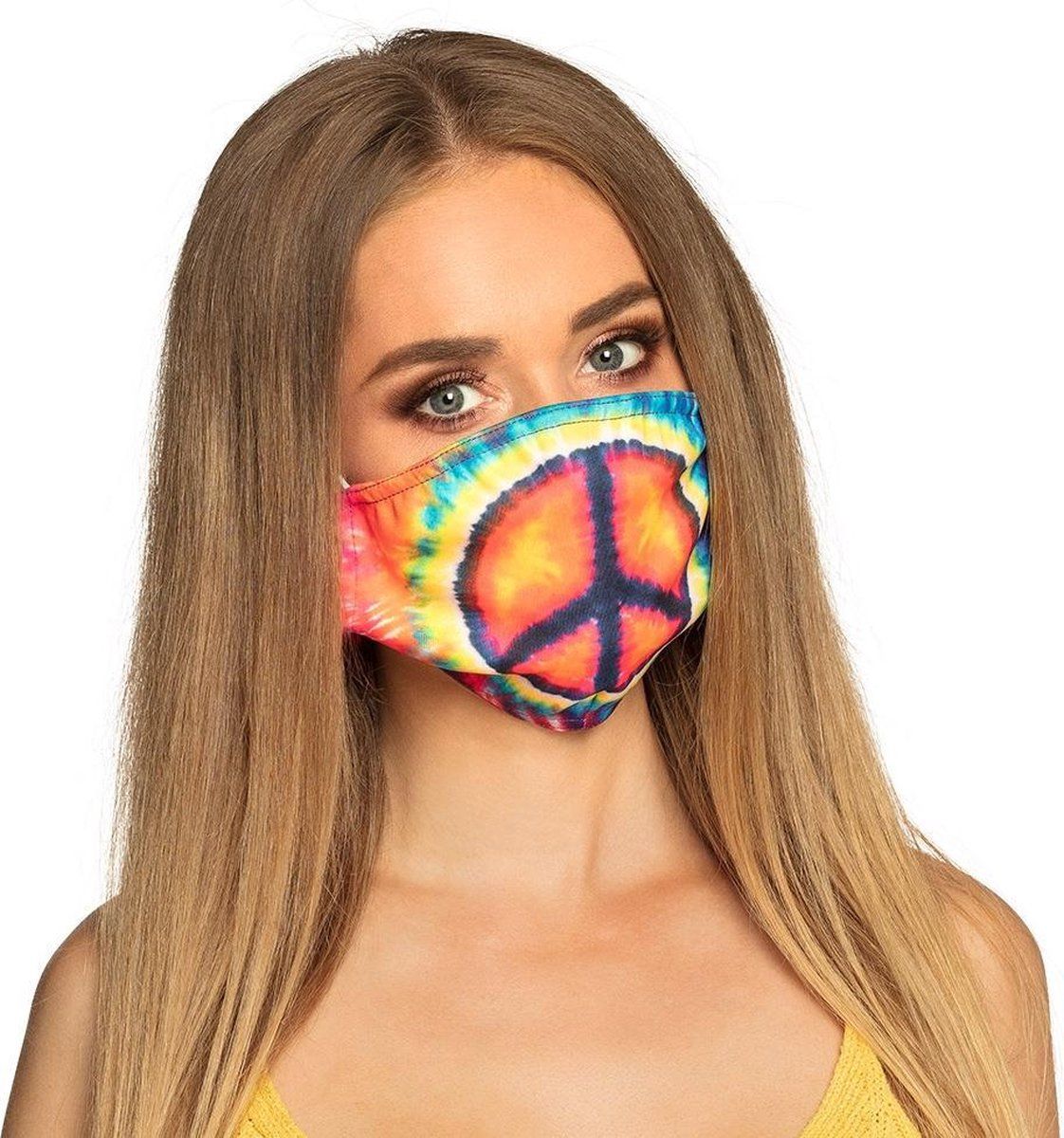 Boland mondkapje Hippie - 24 x 14 cm - blauw/rood