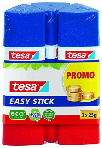 tesa Easy Stick ecoLogo driehoekige lijmstift, 3x 25 g, blauw