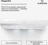 Klarstein Contempo Neo 90 Hotte - 90 cm - Inox - Blanc - 192 m³/h