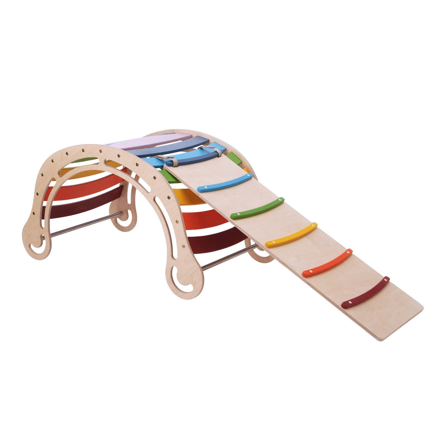 KateHaa Houten XXL Waldorf Rocker met Klimwand Regenboog - Klimrek - Houten Montessori Speelgoed