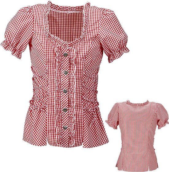 Widmann - Oktoberfest Kostuum - Rode Geblokte Bertha Beierse Blouse Vrouw - Rood - XL