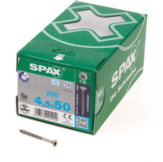 Spax Spaanplaatschroef RVS Torx 4.5 x 50 - 200 stuks