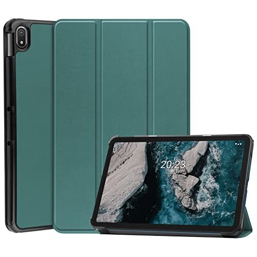 RanTuo Tablet Case voor Nokia T20, PU Skin, Licht en Dun, Waterdicht, Stofdicht, Anti-Fall Beschermhoes voor Nokia T20. (Donkergroen)