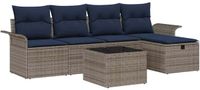 vidaXL Tuin Sofa Set 6 st Grijs en Marineblauw poly rattan