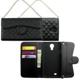 Samsung Galaxy S4 I9500/I9505 zwarte stoffering koppeling handtas met kunstlederen Flip beschermhoes tas Cover thematys®