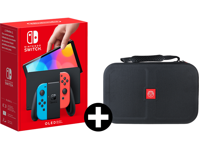 Nintendo Switch Oled Rood/blauw + Qware Carry Bag blauw, rood
