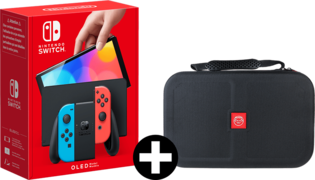 Nintendo Switch Oled Rood/blauw + Qware Carry Bag blauw, rood