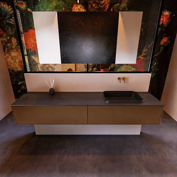 Mondiaz ERIN 200cm badmeubelset onderkast Rust met 2 lades Wastafel RIDGE rechts Urban ERIN11084