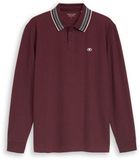 Tom Tailor - Piqué-poloshirt met lange mouwen en logo-print - Maat XXL - pear red navy two tone