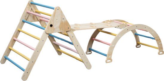 Buxibo Opvouwbare Driehoek + Klimboog + Helling - Montessori Speelgym - Pastel