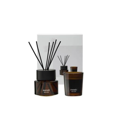 Meraki geschenkset Silent Amber - geurstokjes + geurkaars (100g|60 ml)