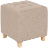 Atmosphera Zitkrukje/Bijzet Stoel/Poef - Hout/Stof - Beige Fluweel - D35 x H35 cm