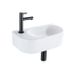 QeramiQ Fuente Fonteinset - 40x21.5x12cm - links - glad - halfrond - 1 kraangat - keramiek - fonteinkraan zwart mat - afvoerplug - verlaagd sifon - wit glans