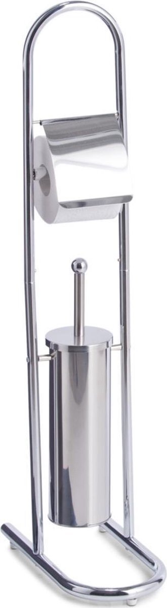 ZELLER 1x Toiletborstels met toiletrolhouder zilver metaal 82,5 cm - - Huishouding - Badkameraccessoires/benodigdheden - Toiletaccessoires/benodigdheden - Wc-borstels/toiletborstels - Toiletrolhouders