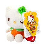 Hello Kitty Macedonia Geparfumeerd pluche, 12 cm, zacht speelgoed in oranje jurk, fruitige geur, officieel gelicentieerd mini-pluche, schattig verzamelbaar cadeau voor Hello Kitty-fans, geschikt voor