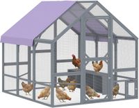 PawHut Kippenhok-Dennenhout, Gegalvaniseerd gaas-211L x 186,5B x 185,5H cm-Donkergrijs