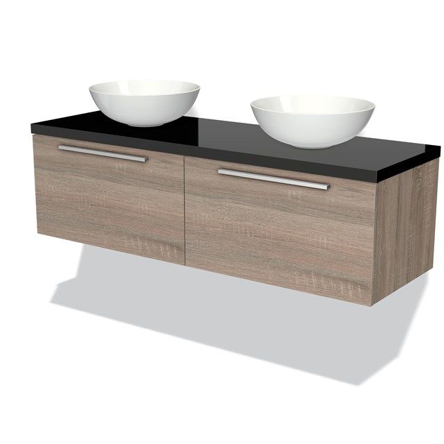 Maxaro Badkamermeubel Modulo Plato Eiken 140cm 2 Lades Hoogglans Zwart