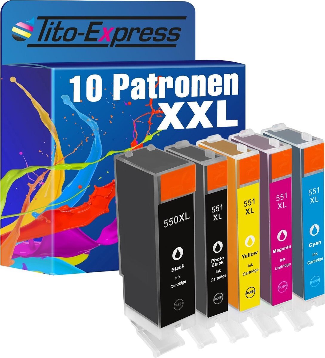 Tito Express PlatinumSerie 10x inkt cartridge alternatief voor Canon PGI-550 CLI-551 Pixma MG5450 MG5550 MG5600 MG5650 MG5655 MG6350 MG6450 MG6600 MG6650 MG7150 MG7550 MX720 MX925IP7250 IP8750 IX6850