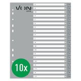 VON Leitz 12290085 Alfabettabbladen A-Z, A4 voor mappen, PP-karton, extra breed, 11-gaats universele tabbladen voor snelheppen en ringmappen, alfabetische tabbladen, grijs
