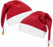 Feeric lights & Christmas Bonnet de Noël en peluche - 2x - Rouge/Blanc - Avec clochette - Pompon - 40 x 30 cm - Adultes
