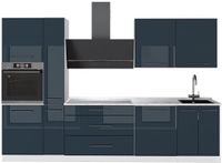 Vicco Complete keukeneenheid Fame-Line, Donkerblauw hoogglans/Wit, 310 cm, WB Marmer