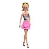 Barbie Fashionista's Pop #213, Blond met gestreepte top, Roze rok en zonnebril, 65ste verjaardag modepop om te verzamelen, HRH11