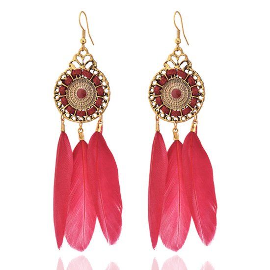 Deja Jewels Deja Rode Veer Oorbellen met Cirkel