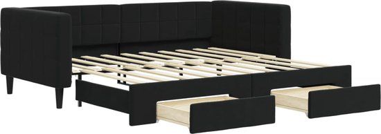 vidaXL Slaapbank met onderschuifbed en lades 90x190 cm fluweel zwart