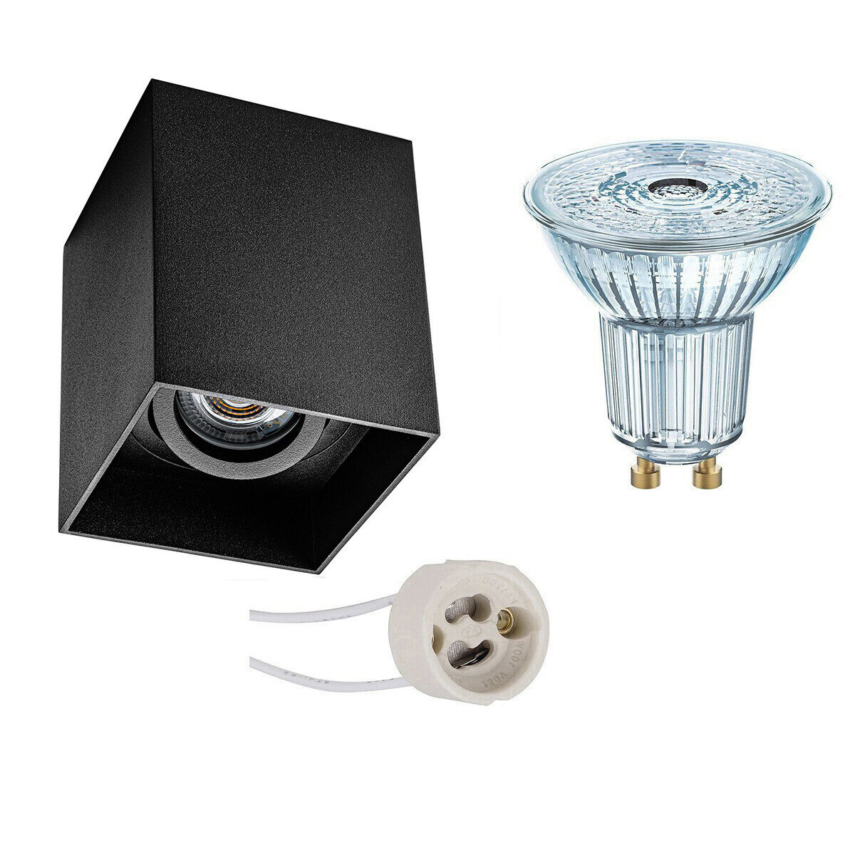 Osram Voordeelset - Opbouwspot Set - Parathom PAR16 930 36D - Pragmi Luxina Pro - GU10 Fitting - Dimbaar - Opbouw Vierkant - Mat Zwart - 5.5W - Warm Wit 3000K - Verdiept - Kantelbaar - 90mm