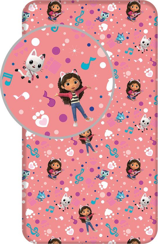4KidsOnly Jerry Fabrics Gabby's poppenhuis Hoeslaken Music - Eenpersoons - 90 x 190/200cm - Katoen