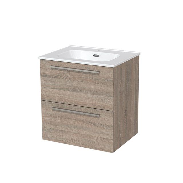 Maxaro Badkamermeubel 60cm Modulo Eiken 2 Lades Vlak Wastafel Keramiek - 6095833548540