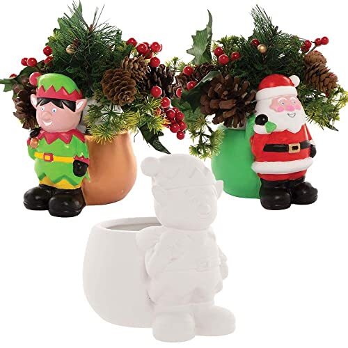 Baker Ross FC150 Kerstmis Keramische Bloempotten - Pak van 2, Plantenpotten voor Kinderen, Maak Je Eigen Keramische Decoraties