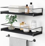 Azomor® Étagère murale élégante en bois noir avec porte-serviettes pour toute pièce