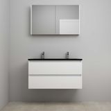 On-Line Badkamermeubelset - 100 cm - Voorgemonteerd - Ladestructuur - Acryl Wastafel - 2 Kraangaten - Spiegelkast - Hoogglans Wit