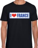 Bellatio Decorations I love France / Frankrijk landen t-shirt met bordje in de kleuren van de Franse vlag - zwart - heren - Frankrijk landen shirt / kleding - EK / WK / Olympische spelen outfit M