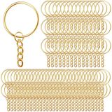 AiQInu 100 stuks 25 mm sleutelhangers met ketting, sleutelringen met splitringen, sleutelringset voor sleutels, handwerk, doe-het-zelf, sieraden maken - goud