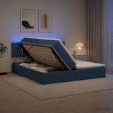 vidaXL LED-opbergbed met matras, Blauw, 200 x 200 cm, Stof