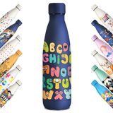 KollyKolla Roestvrijstalen drinkfles, 500 ml, 3D-print, drinkfles, sportfles, geschikt voor koolzuur, lekvrije thermoskan, BPA-vrij, drinkflessen voor kinderen, school, sport