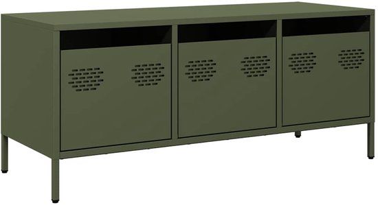vidaXL Tv-meubel 101,5x39x43,5 cm koudgewalst staal olijfgroen