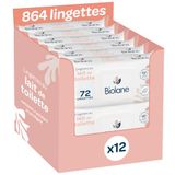 BIOLANE - Doekjes met toiletmelk – 864 doekjes – 12 x 72 stuks | Reinigt en beschermt, zonder uitspoelen, gevoelige huid, 98% natuurlijke oorsprong