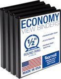 Samsill Economy 0,5 Inch 3 Ring Binder, Gemaakt in de VS, Ronde Ring Binder, Aanpasbare Clear View Cover, Zwart, 4 Pack (MP48510)
