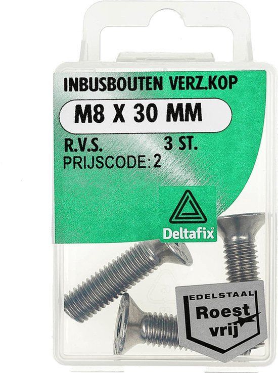 Deltafix Inb.bout verz.kop m8x30mm RVS 3 stuks