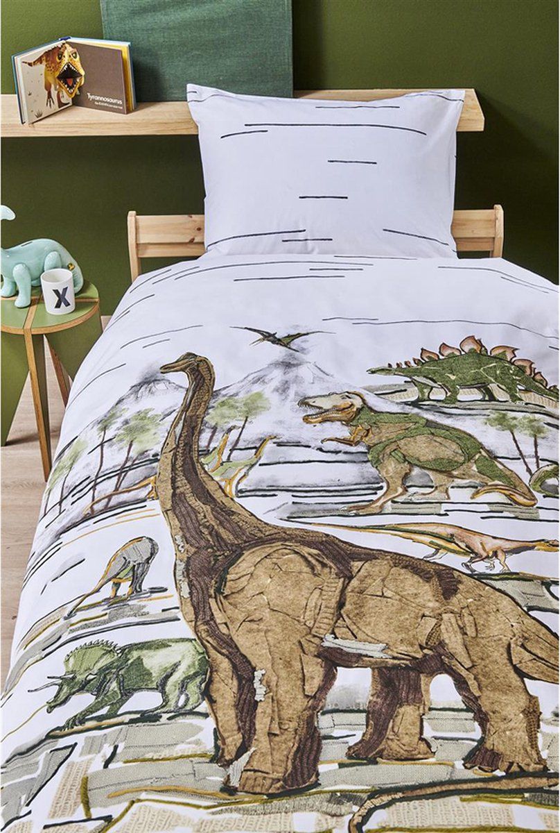Beddinghouse Kids dekbedovertrek Dinosaurs - katoen - beige