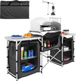 VEVOR Campingkeukentafel, Opklapbare Buitenkooktafel met Opbergtas, Aluminium Kookstation met 3 Kasten en Afneembaar Windscherm, Snelle Installatie voor Picknicks, Barbecue