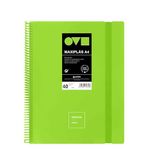 Grafoplas A4 kunststof hoezen, 40 transparante inlegzolen, harde polyfoam-omslag, robuust en ultralicht, kleur groen, pvc-spiraal, minimalistisch, perfect voor documenten