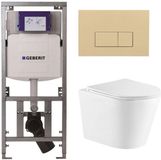 Geberit QeramiQ Dely Toiletset - 36.3x51.7cm - diepspoel - rimless - Geberit UP320 inbouwreservoir - met Burda frame - softclose toiletzitting - bedieningsplaat beige - rechthoekige knoppen - mat wit